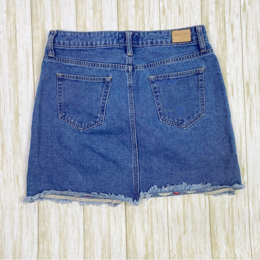 Umgee Red Piper Embroidered Denim Mini Skirt - Picture 8 of 8